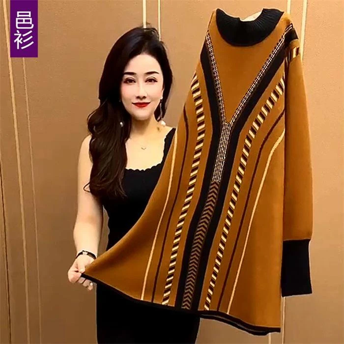 妈妈装中长款时尚洋气韩版宽松针织打底衫中年妇女秋冬毛衣婆婆装