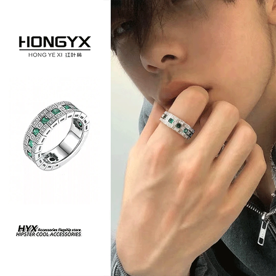 钛钢戒指 欧美彩色钻戒指男款轻奢冷淡风时尚个性男生食指指环