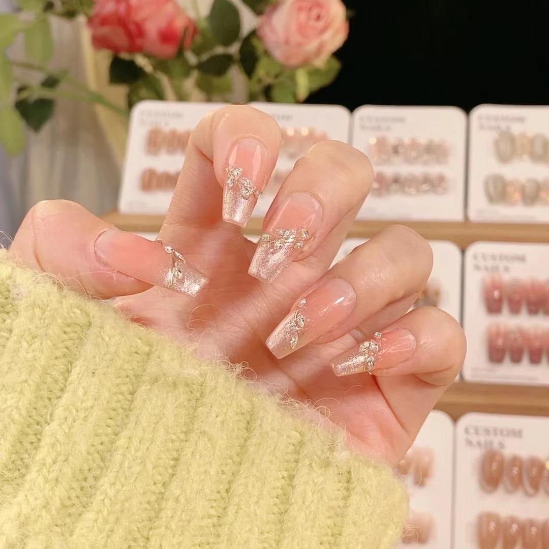 【春柳】手工穿戴甲春季新款马眼形锆石贴片清新爆闪可拆卸重复佩戴