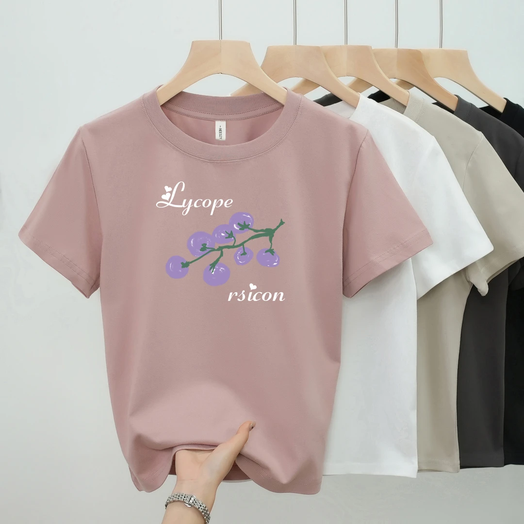 艾格2024年夏季新款百搭时尚一串葡萄圆领显瘦休闲女装打底短袖