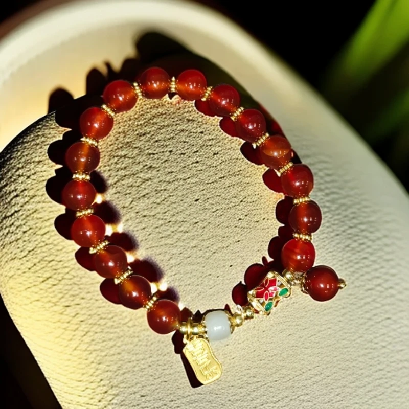【小迪专属】（附证书）合金镶嵌福牌红玛瑙手串8m左右BS24724