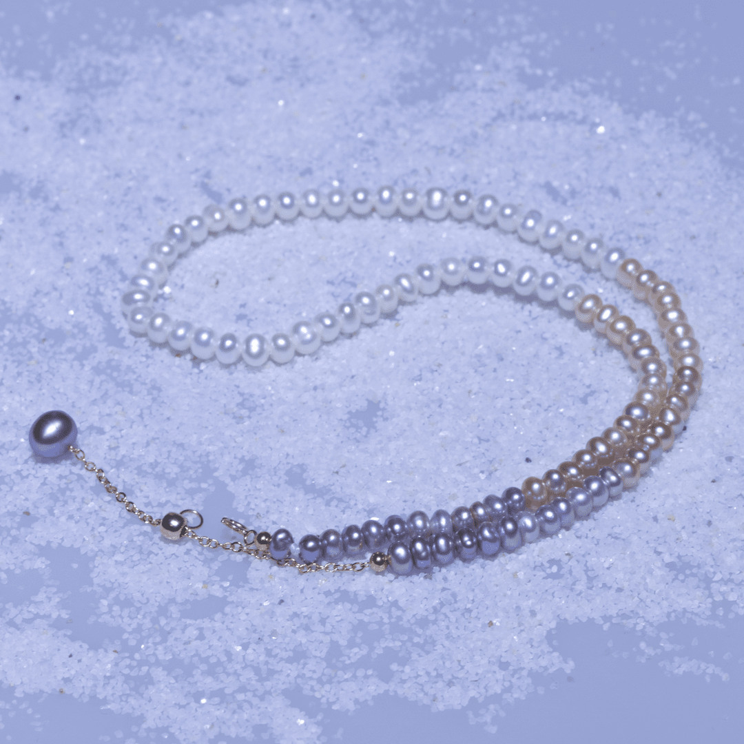 QD 淡水珍珠  混彩小米珠项链4~5mm气质时尚 赠品耳钉+戒指SL0031