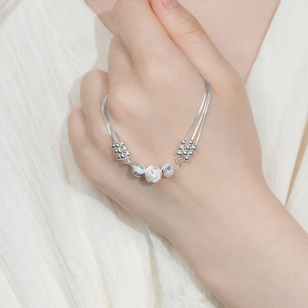 925银手链 【七夕礼物】转运珠珠手链纯银时尚lucky手绳叠戴精致