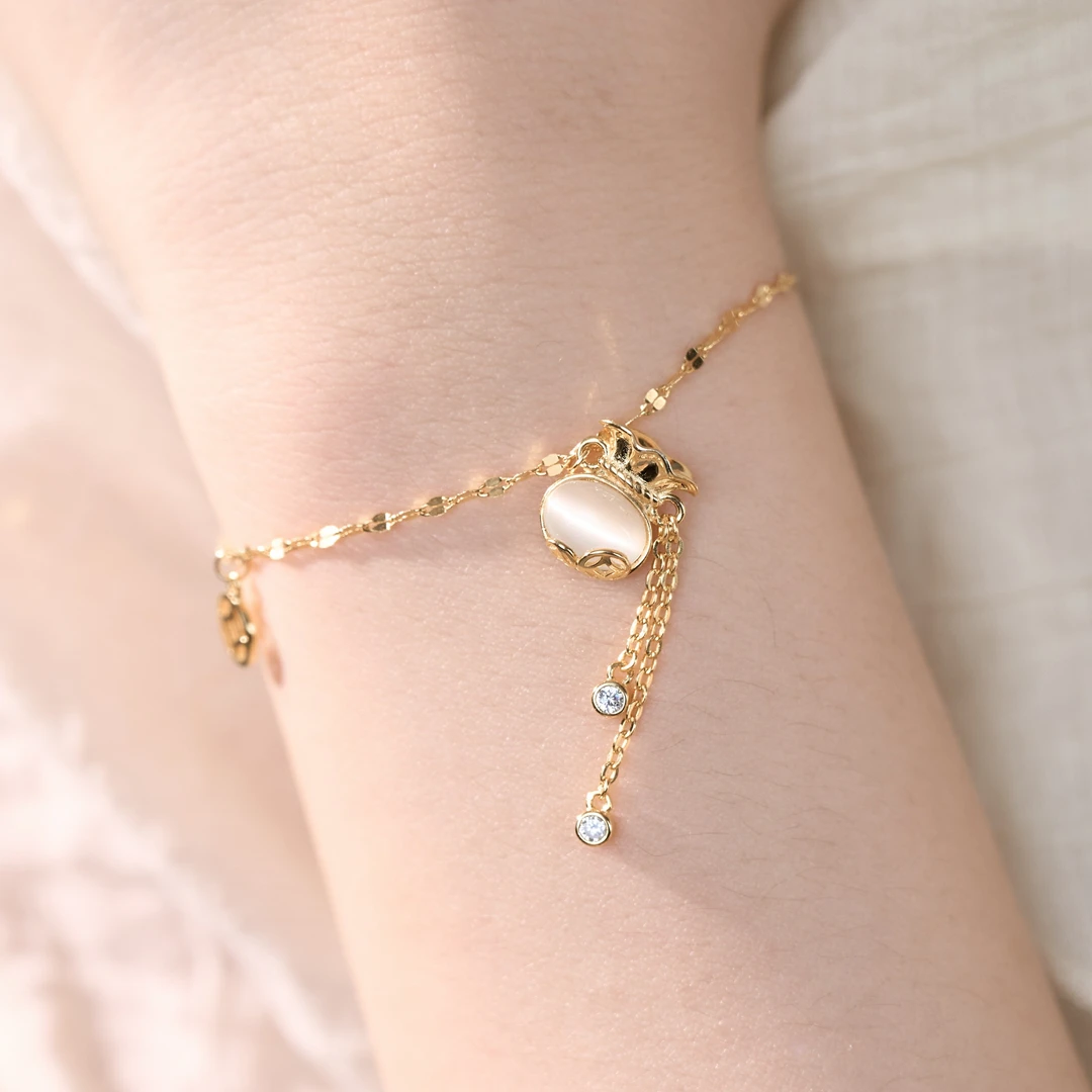 银千惠 925银合成锆石手链 幸运钱袋手链时尚小众轻奢气质新款