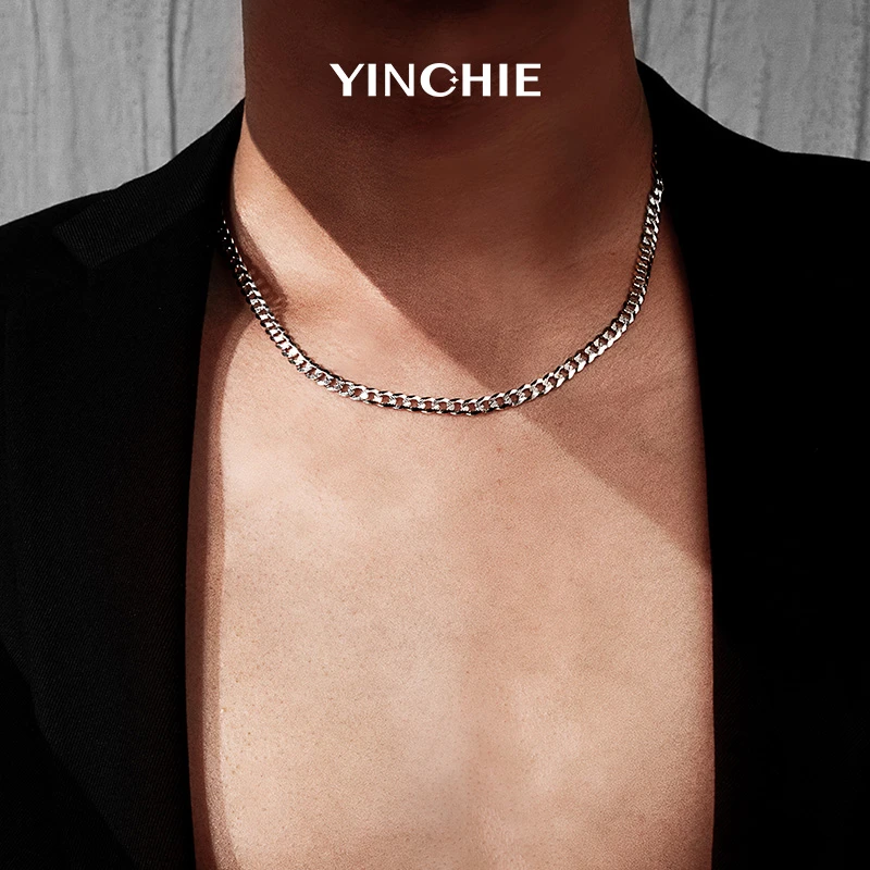 银千惠 链子925银 型态纯银项链时尚新潮男士颈链小众古巴链百搭