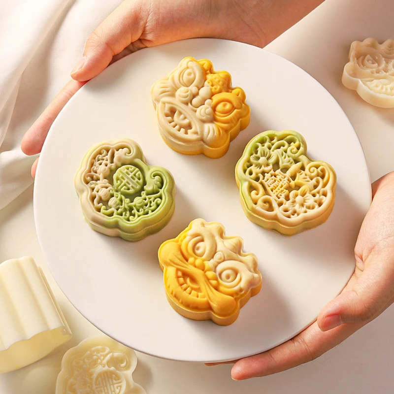 醒狮如意月饼模具2024新款75克家用国风冰皮广式绿豆糕按压万狮