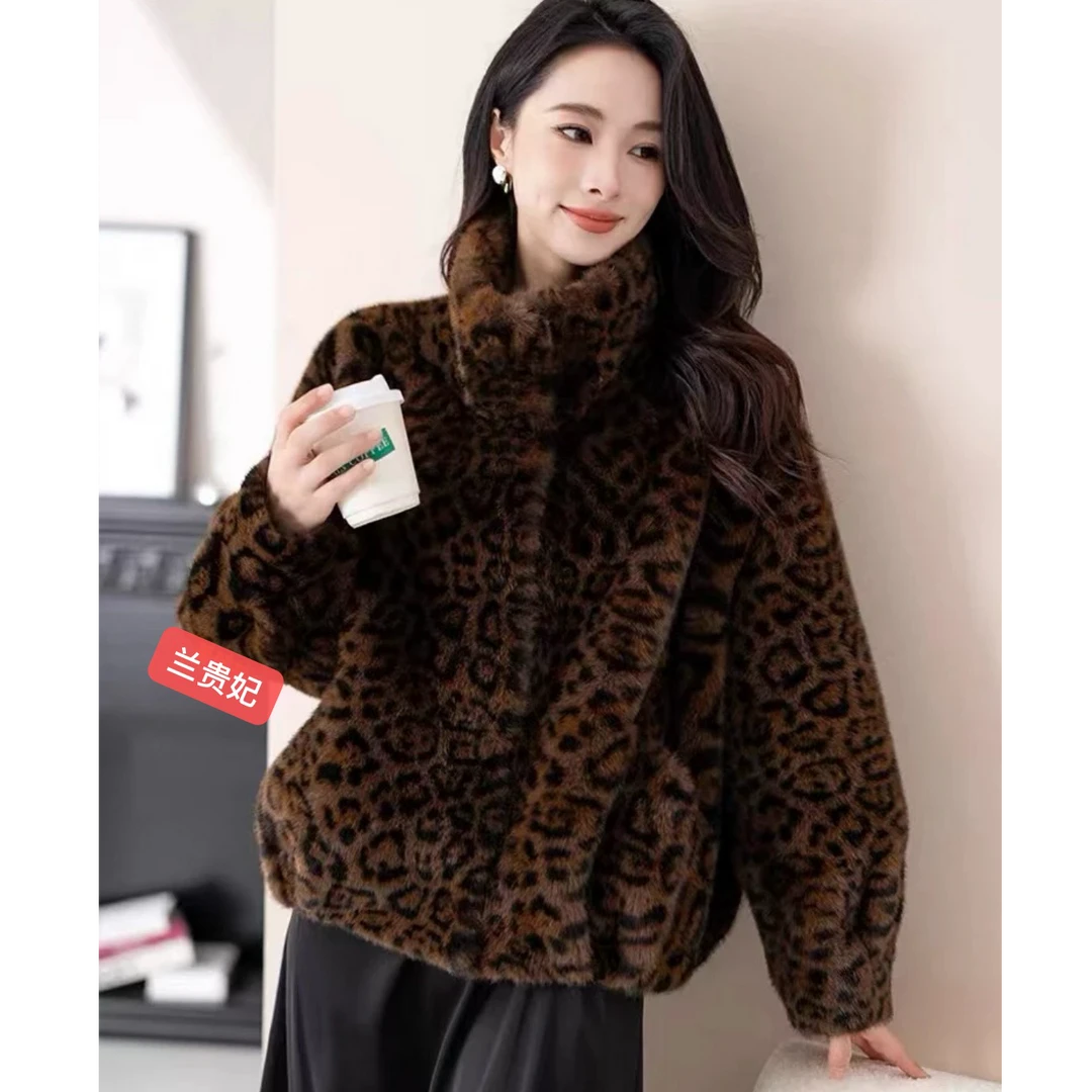 兰贵妃正品北极貂豹纹短款冬季外套