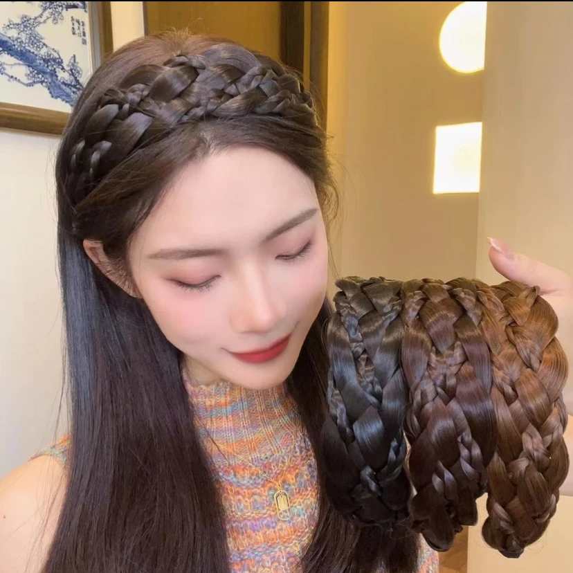 布艺发饰 假发发箍女麻花辫发卡压发五股头箍头饰网红2023新款