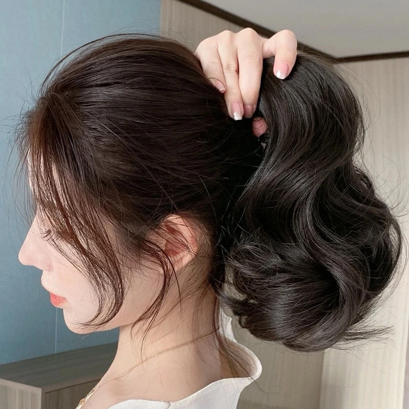 马尾假发女微卷梨花短马尾卷发蛋白丝假发抓夹马尾辫