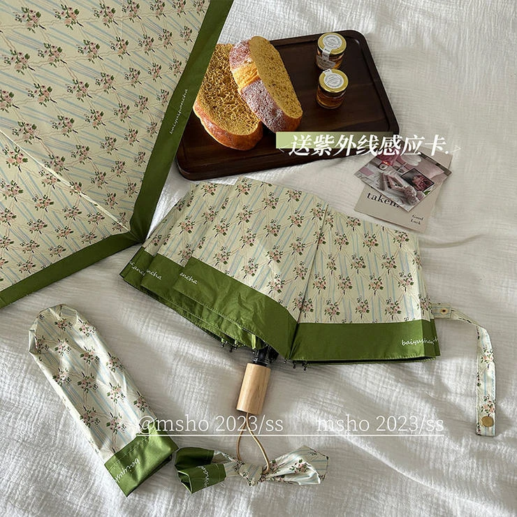 msho夏日小清新小碎花雨伞女晴雨两用小巧便携防晒防紫外线太