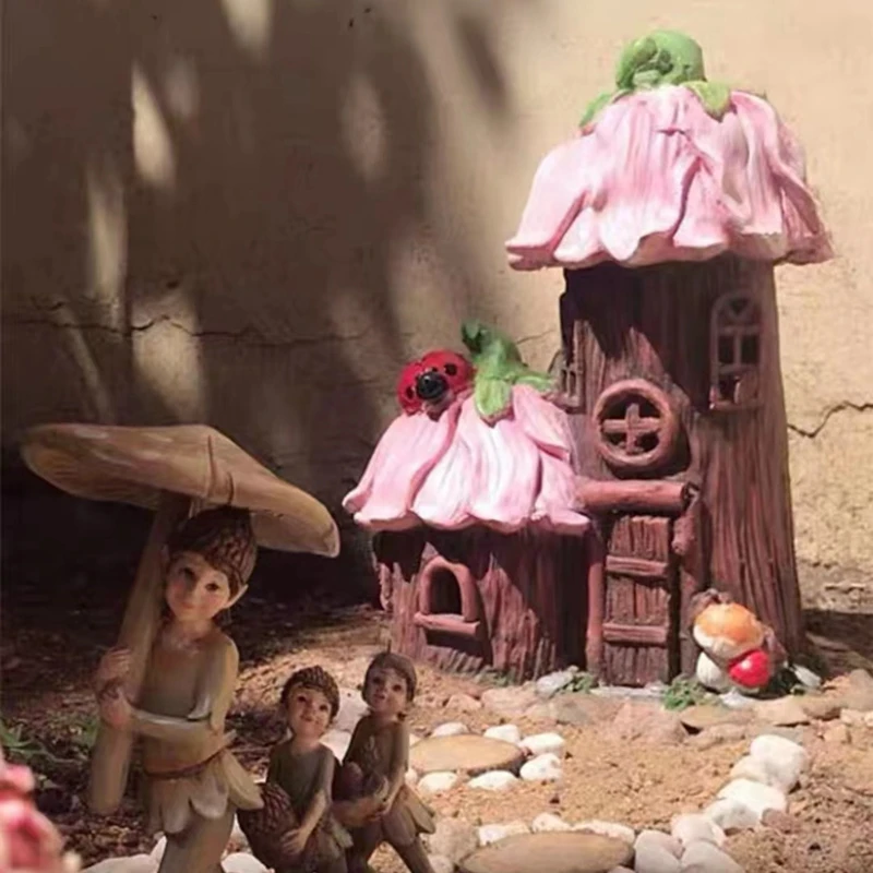 户外花园庭院装饰摆件树屋太阳能小房子露台阳台布置造景小夜灯