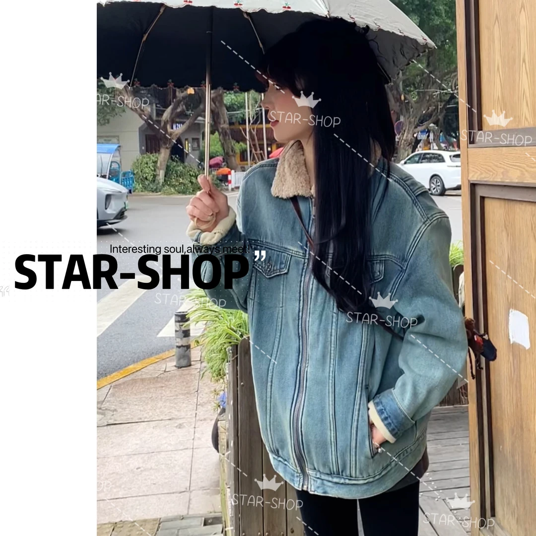 ｛牛仔很忙｝冬 自留毛毛领 拉链 加绒牛仔外套