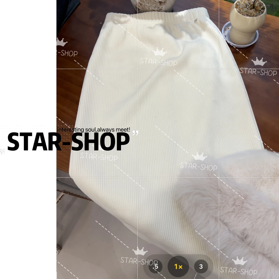 ｛加绒长裙｝冬 显瘦加绒 竖条纹路 半身裙中长裙