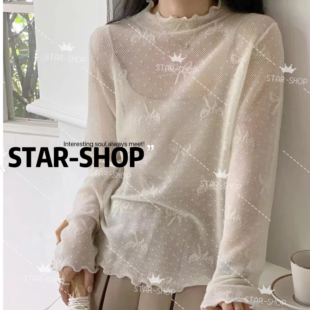 ｛蝴蝶结蕾丝｝STAR-SHOP 蝴蝶结蕾丝针织衫