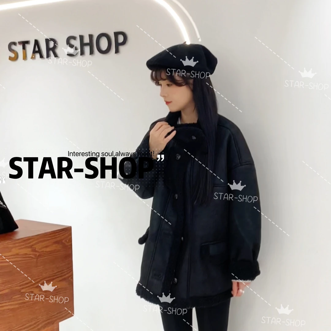 ｛冬梦｝冬 加厚加绒 单排扣 宽松皮毛一体外套