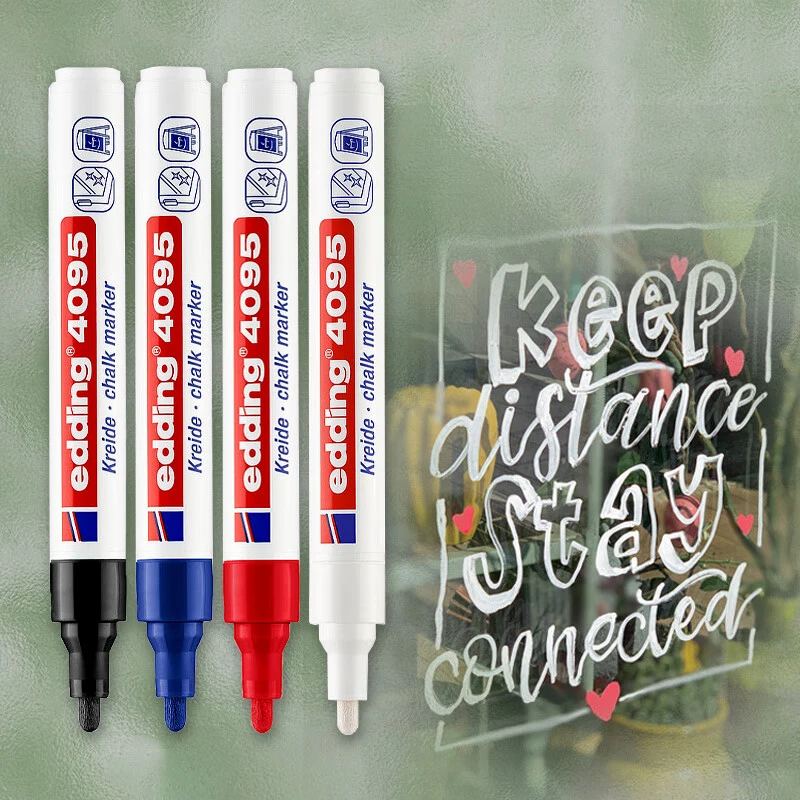 德国edding4095可擦水性马克笔镜面涂鸦笔玻璃可擦记号笔水漆笔