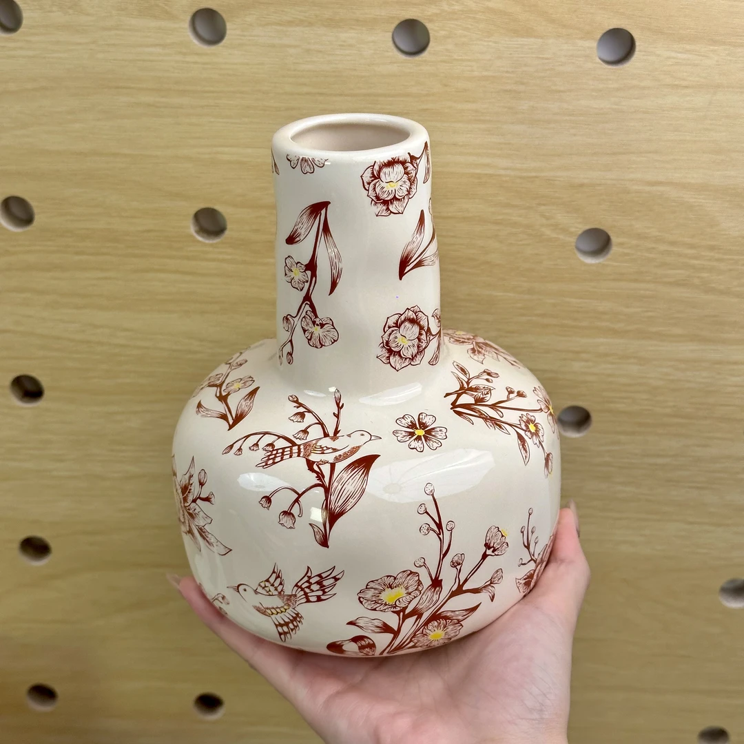 【小满家】精品小众陶瓷 新中式花满庭手捏纹陶瓷花瓶 凸型