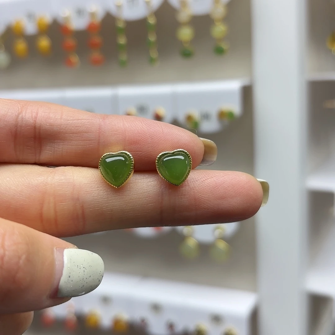 和田玉耳饰银S925镶嵌2