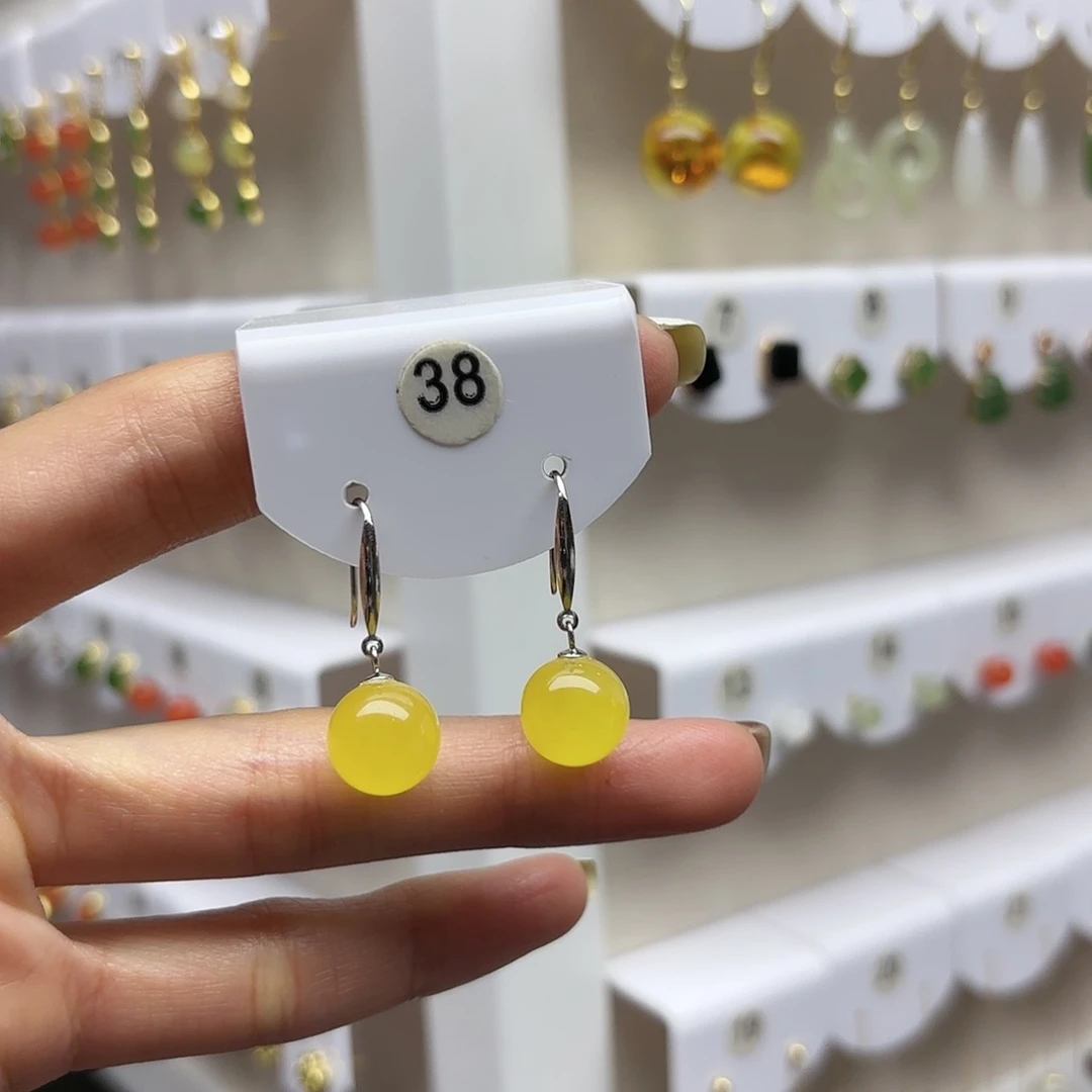 蜜蜡耳饰银S925镶嵌蜜蜡