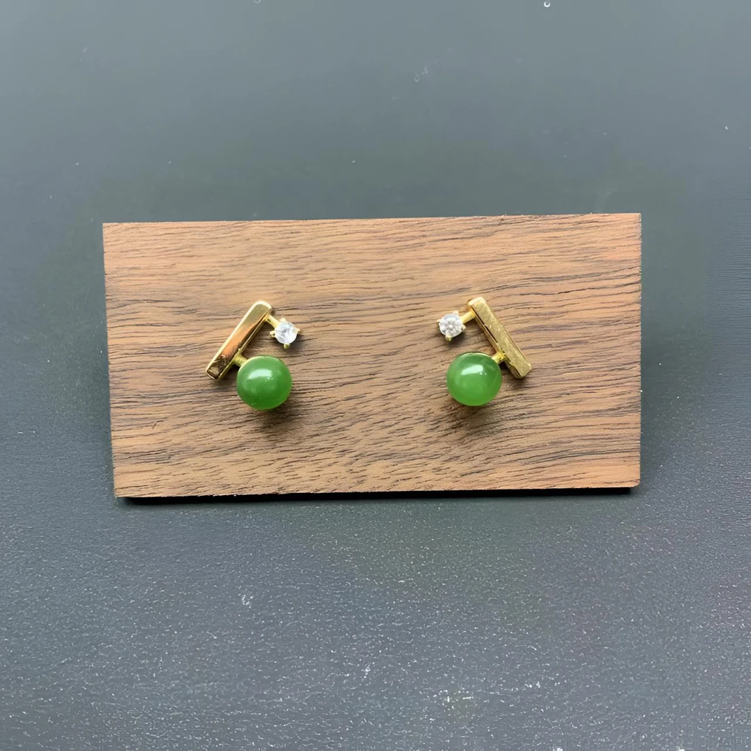 和田玉精致百搭气质耳钉S925纯银耳饰