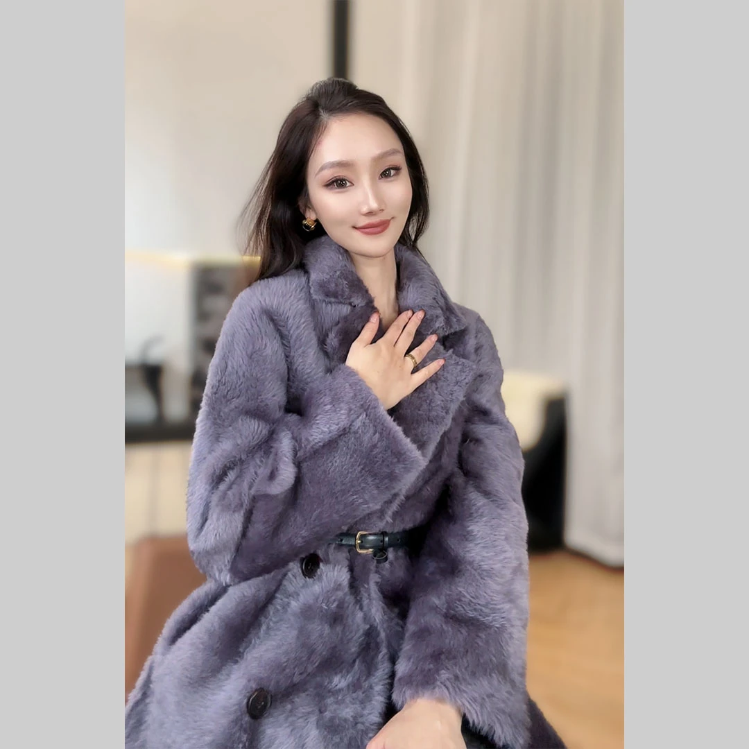 BARONY【82706T】LACON拉贡经典时尚双穿紫色皮草外套真皮毛一体