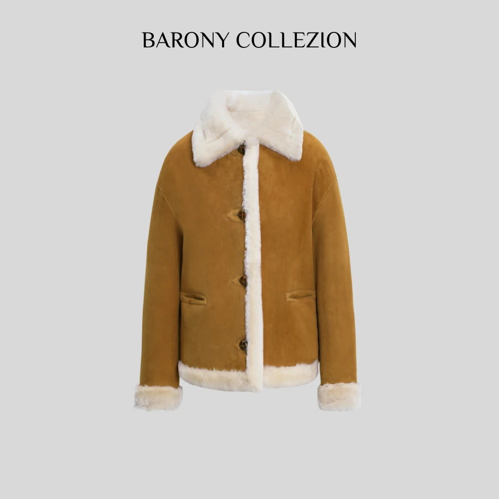 佰力郎/BARONY【怀旧时光】82283短款双面穿进口皮草外套皮毛一体