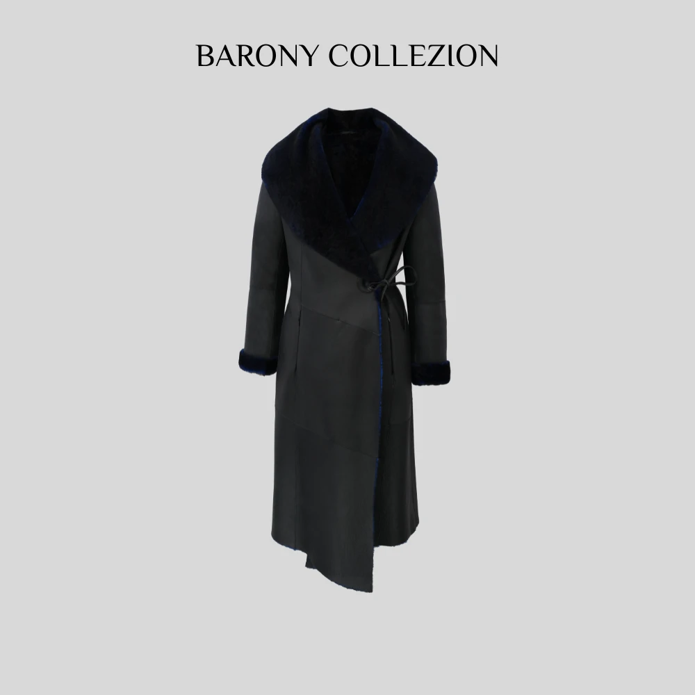 佰力郎BARONY【D01WBD8272】立体裁剪披肩款进口皮草外套皮毛一体