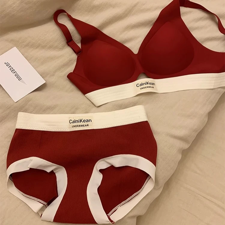 小CK软提拉红色内衣内裤套装新年本命年文胸套装马年新婚结婚胸罩