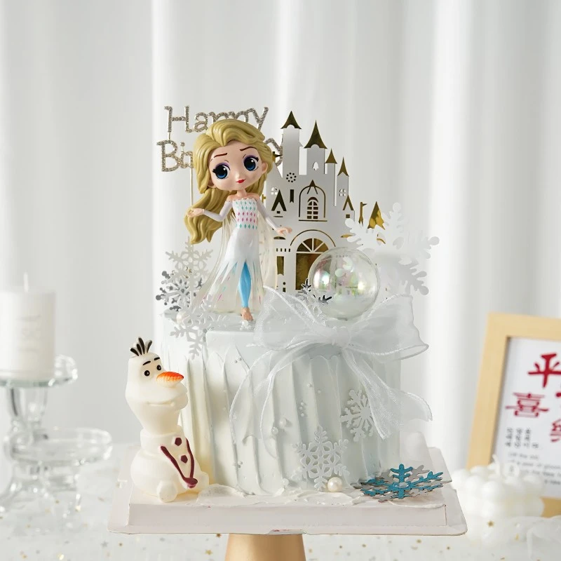 爱莎蛋糕装饰4代艾莎公主摆件女孩生日蛋糕公仔雪花烘焙蛋糕装饰
