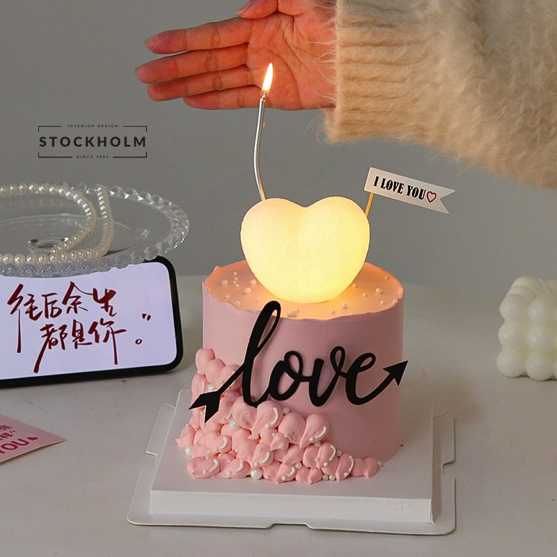 七夕情人节蛋糕装饰发光爱心灯摆件情侣告白黑色love亚克力插件