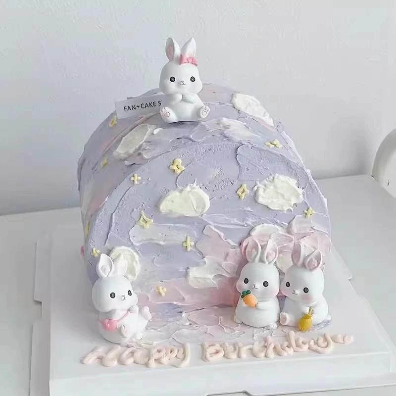 兔宝宝蛋糕装饰摆件可爱小兔子百天满月一周岁生日甜品台插件插牌