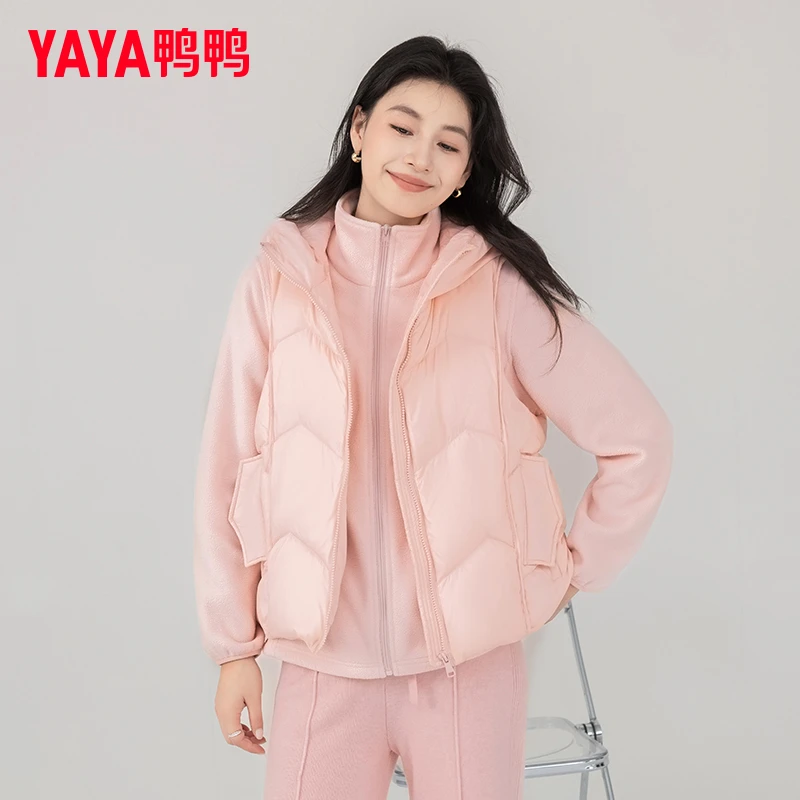 YAYA/鸭鸭羽绒服女短马甲两件套冬时尚保暖三合一外套YE4B601569M