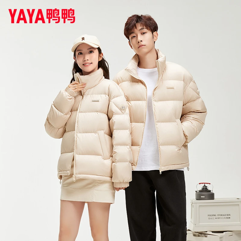 YAYA/鸭鸭羽绒服女短款时尚休闲情侣立领保暖外套YE4B002346A