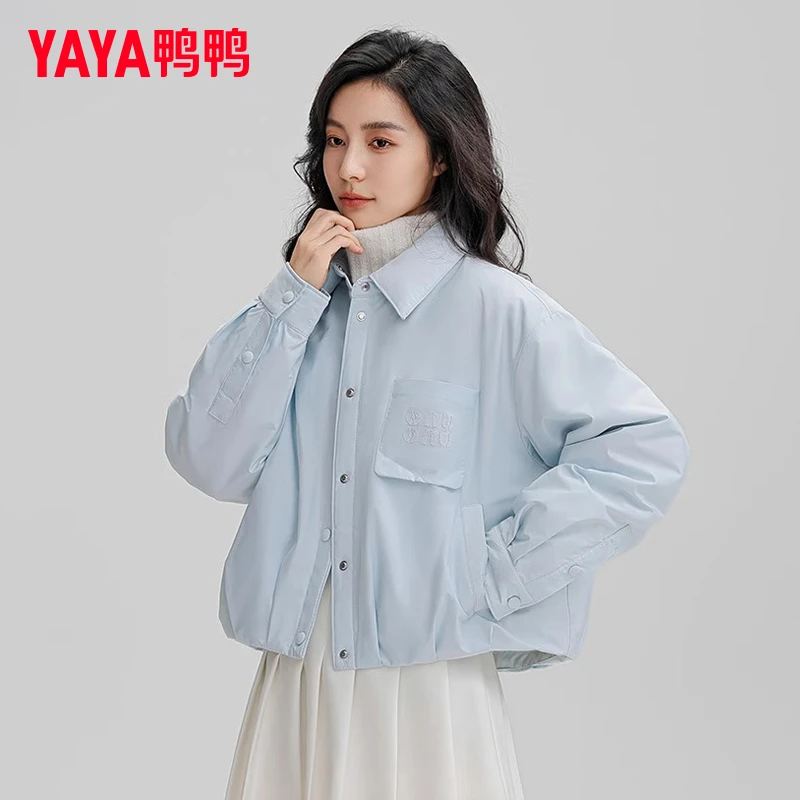 YAYA/鸭鸭羽绒服女短款春秋季衬衫领日常百搭休闲外套YE4B604411M