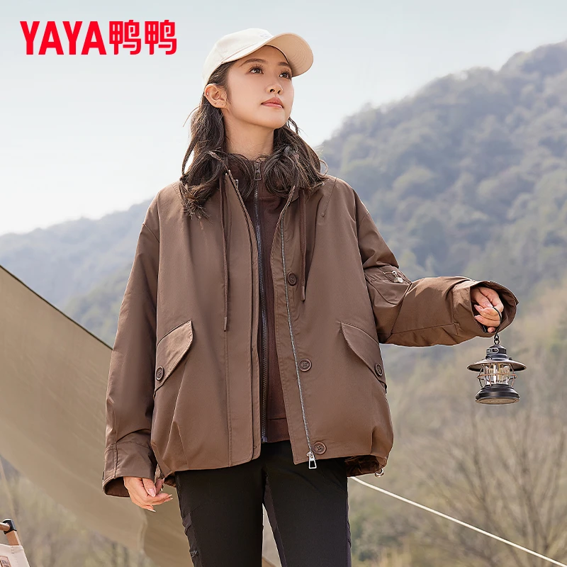YAYA/鸭鸭羽绒服女短款韩版休闲百搭宽松防风两件套YE4B601015H