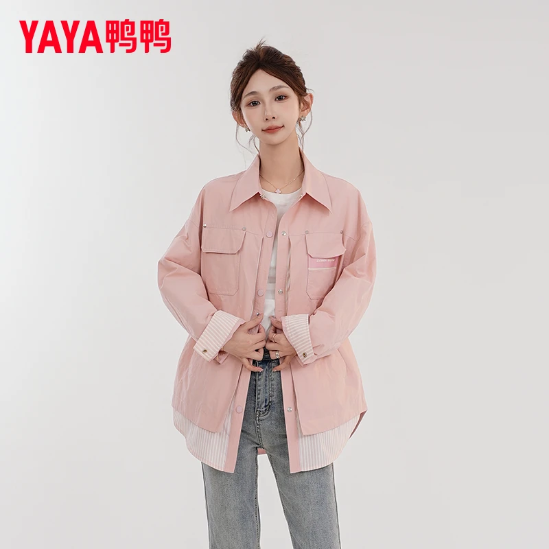 YAYA/鸭鸭羽绒服女短款时尚休闲春季宽松翻领衬衫YE4A613119M