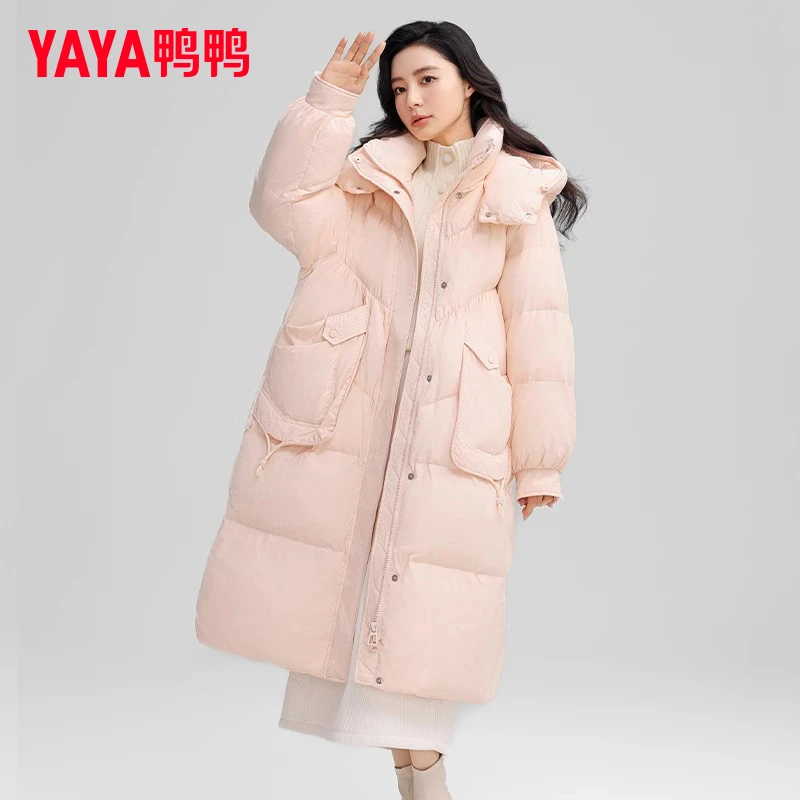 YAYA/鸭鸭羽绒服女长款冬季过膝简约时尚潮流保暖外套YE4B613841A