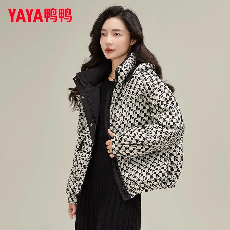 YAYA/鸭鸭羽绒服女短款冬季时尚印花休闲百搭保暖外套YE4B612425L