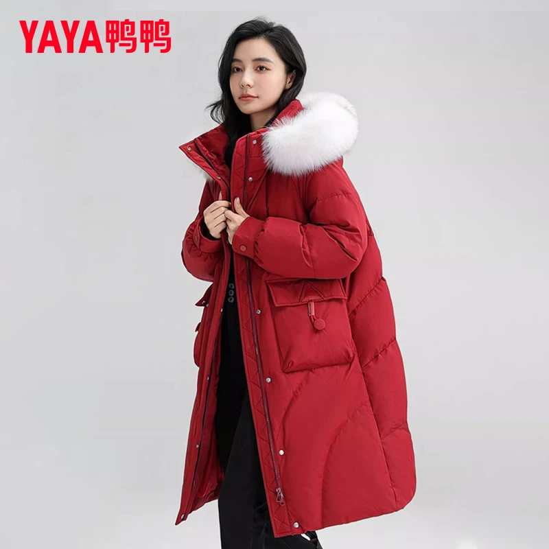 YAYA/鸭鸭羽绒服女款长款狐狸毛领加厚保暖高级外套YE4B604911A