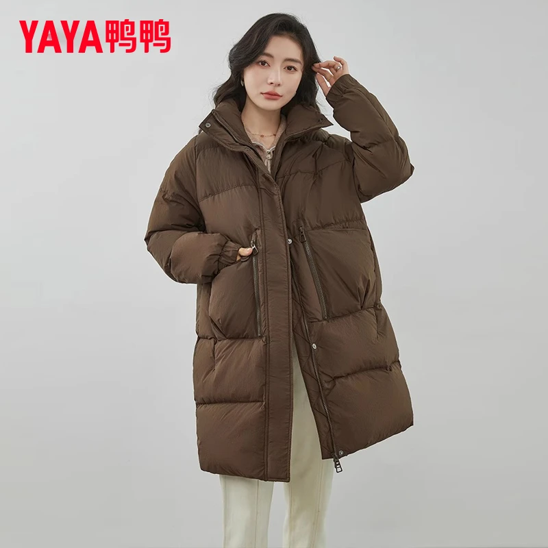 YAYA/鸭鸭羽绒服女中长款双层立领时尚韩版保暖外套YE2B623792N