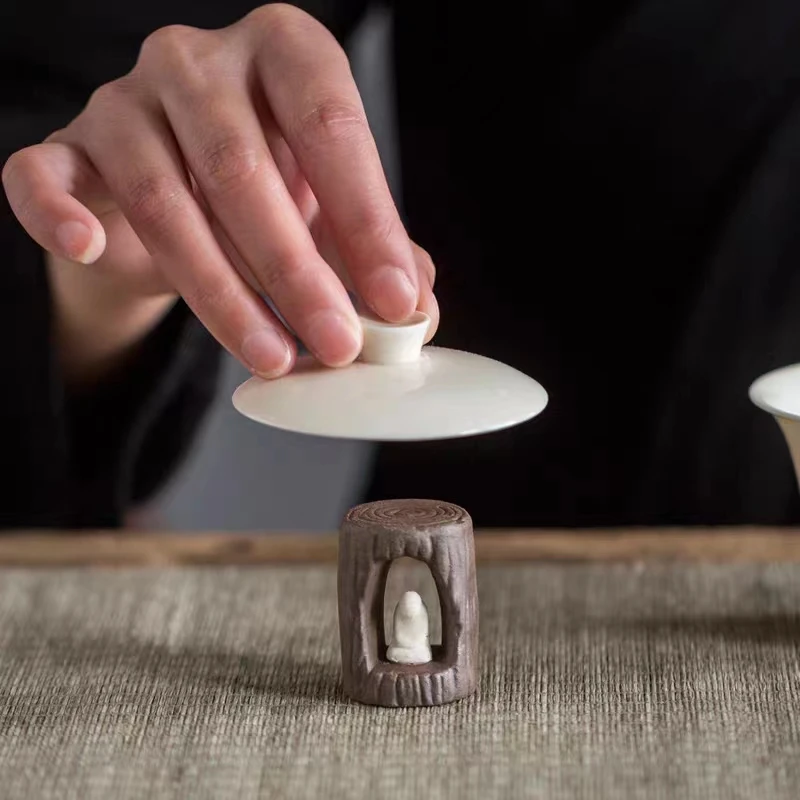 中式禅意粗陶盖置壶盖托盖碗铜茶壶盖子茶搁架子陶瓷茶具茶宠摆件