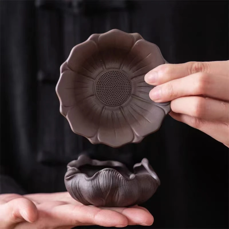 荷花紫砂茶漏茶滤茶叶过滤网茶隔一体百孔分离滤茶器高档茶具配件