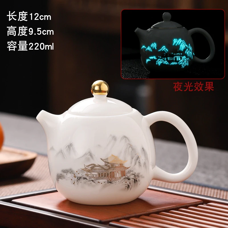 德化羊脂玉白瓷茶壶大容量手工夜间荧光单壶陶瓷功夫茶具家用泡茶