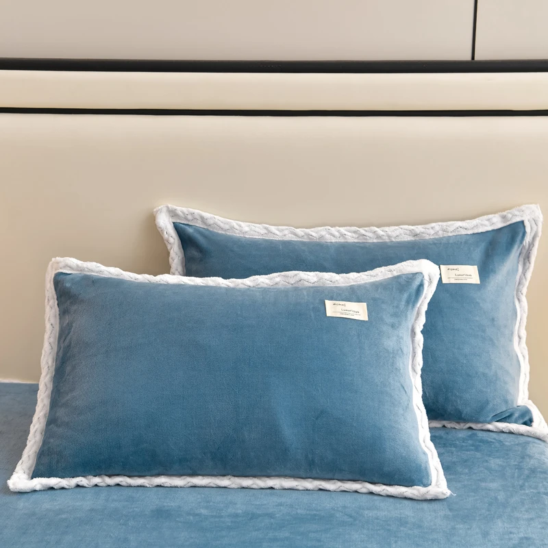 牛奶绒枕套一对装单人枕家用毛绒双面法兰绒珊瑚绒48x74cm枕芯套
