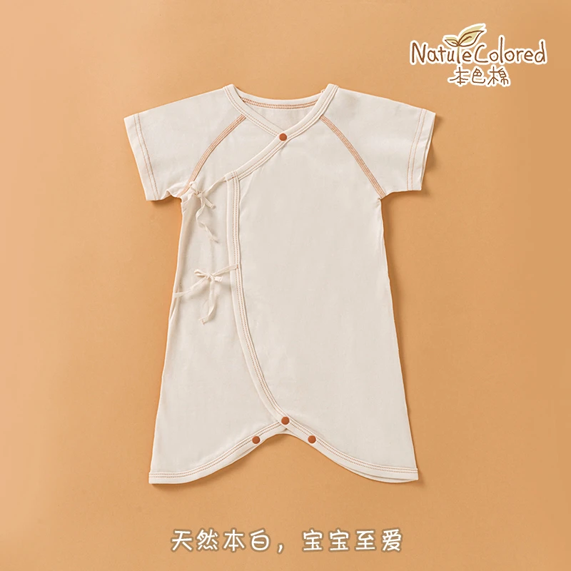 本色棉天然无印染本白纯棉轻柔透气婴幼儿短袖连体衣蝴蝶衣睡衣