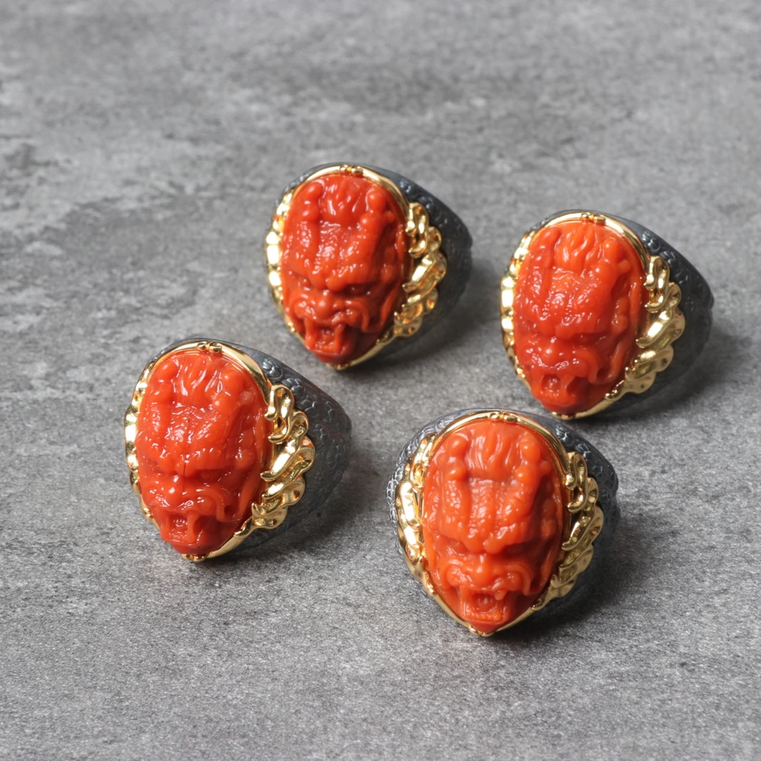 高品精美保山南红玛瑙雕刻银s925神龙戒指一个v124（多样性发其一）