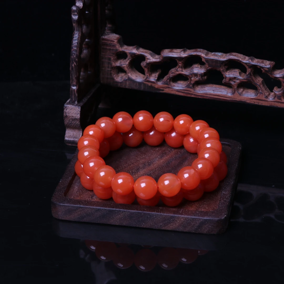 保山滴水洞南红玛瑙11mm左右圆珠手串一条n716（多样性发其一）