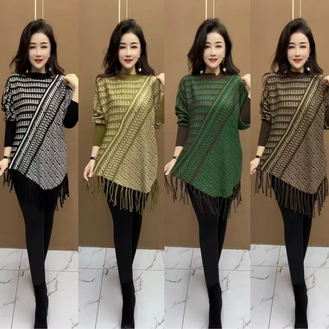 时尚气质流苏款针织衫休闲宽松套头女士款
