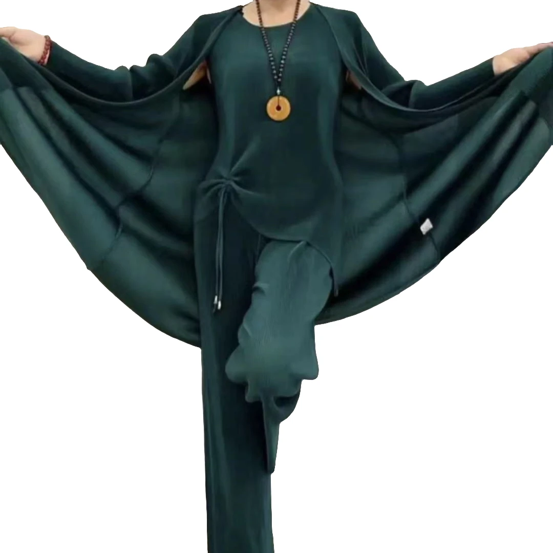 高弹褶皱三件套，时尚百搭气质网红套装-