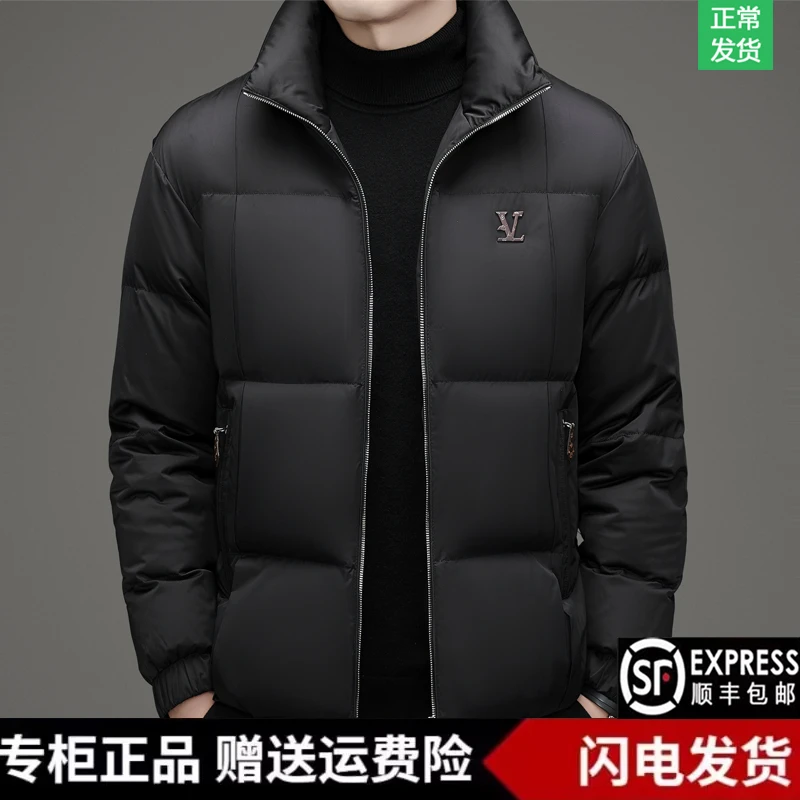 意大利专柜大牌冬装新款纯色男士羽绒服立领外套中年休闲保暖上衣